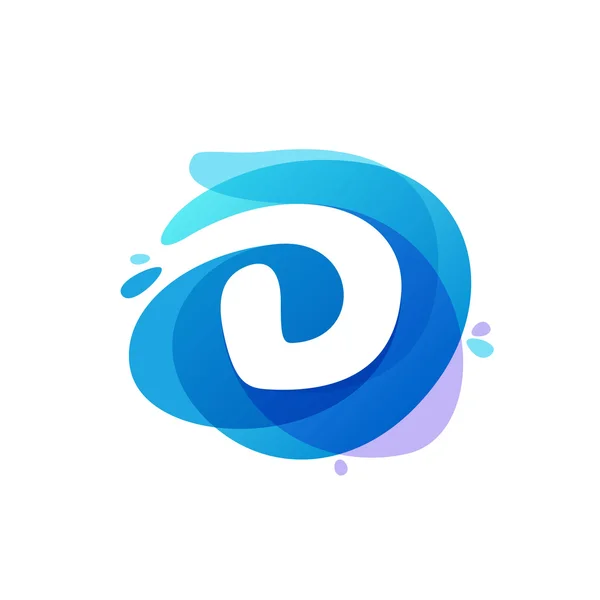 Логотип літери D на фоні бризок блакитної води . — стоковий вектор