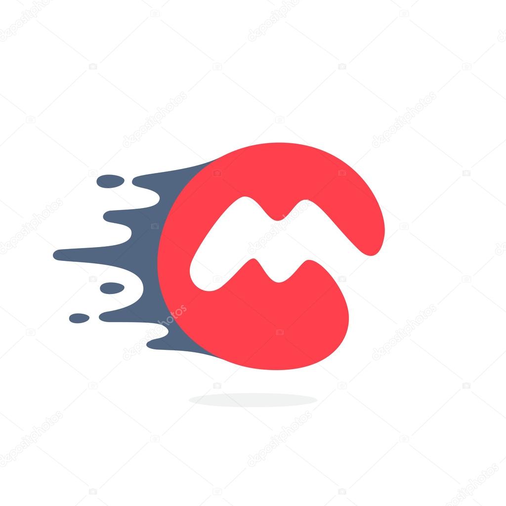 Letter M logo with fast speed water, fire, energy lines. Vector elements for sportswear, t-shirts, labels or posters.