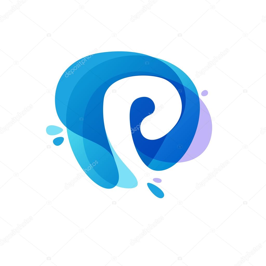 Letter P logo at blue water splash background. Stock Vector Image by