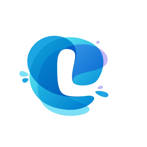 L harfi logosu mavi su sıçrama arka plan. — Stok Vektör