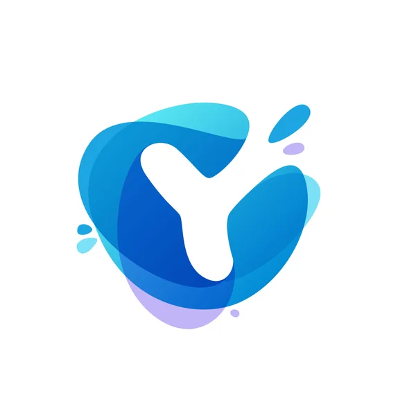 青い水のスプラッシュの背景で Y の字のロゴ. — ストックベクタ