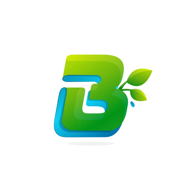 Bokstaven B logotyp bildas av band med blad och droppar. — Stock vektor