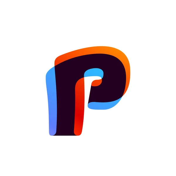 Letter P logo formed by colorful overlay ribbon. — Stock Vector