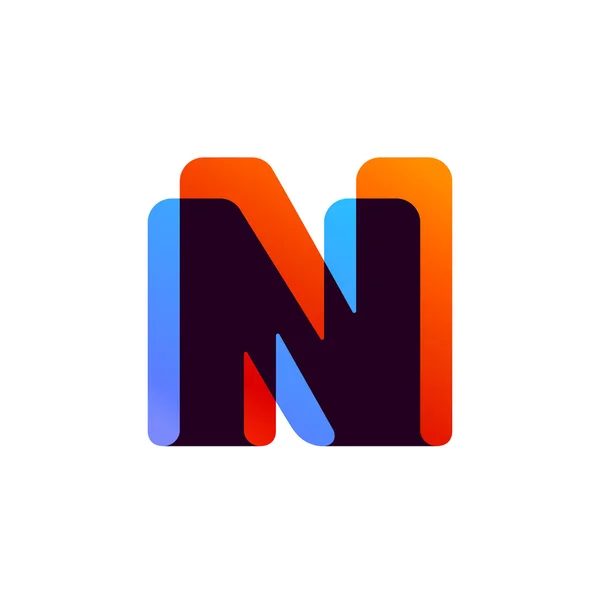 Letter N logo formed by colorful overlay ribbon. — Stock Vector