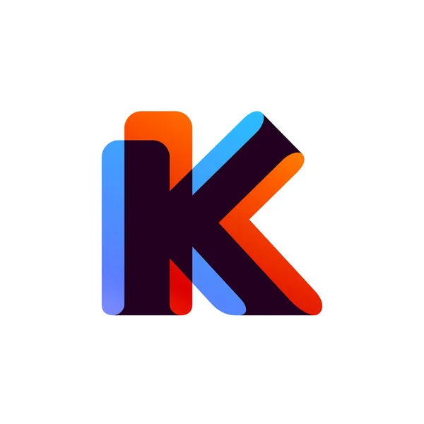 Letter K logo formed by colorful overlay ribbon. — Stock Vector