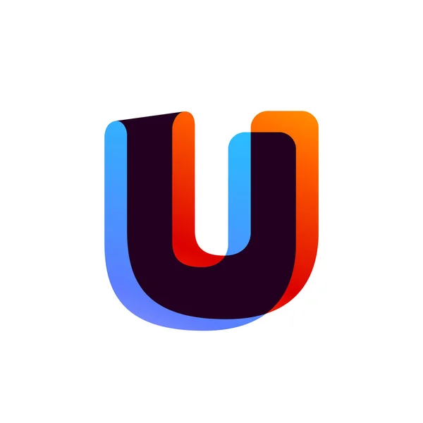 Letter U logo formed by colorful overlay ribbon. — Stock Vector