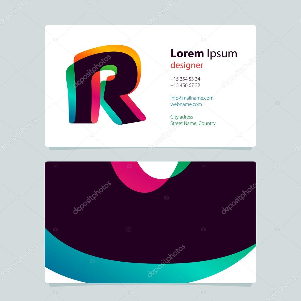 Letter R logo with colorful business card template design. Overlay logo.