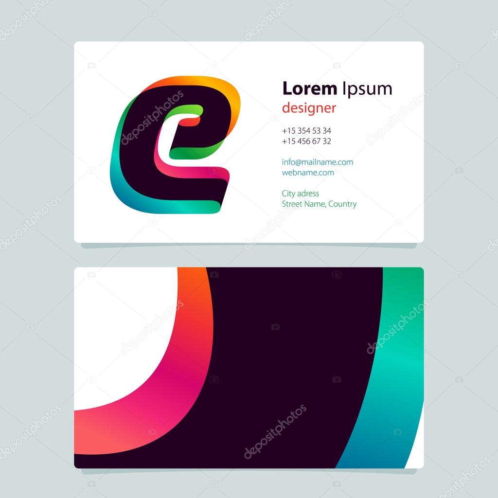 Letter E logo with colorful business card template design. Overlay logo.