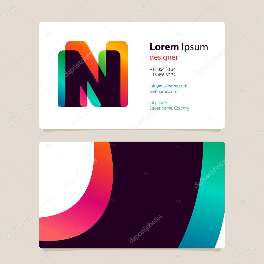 Letter N logo with colorful business card template design. Overlay logo.
