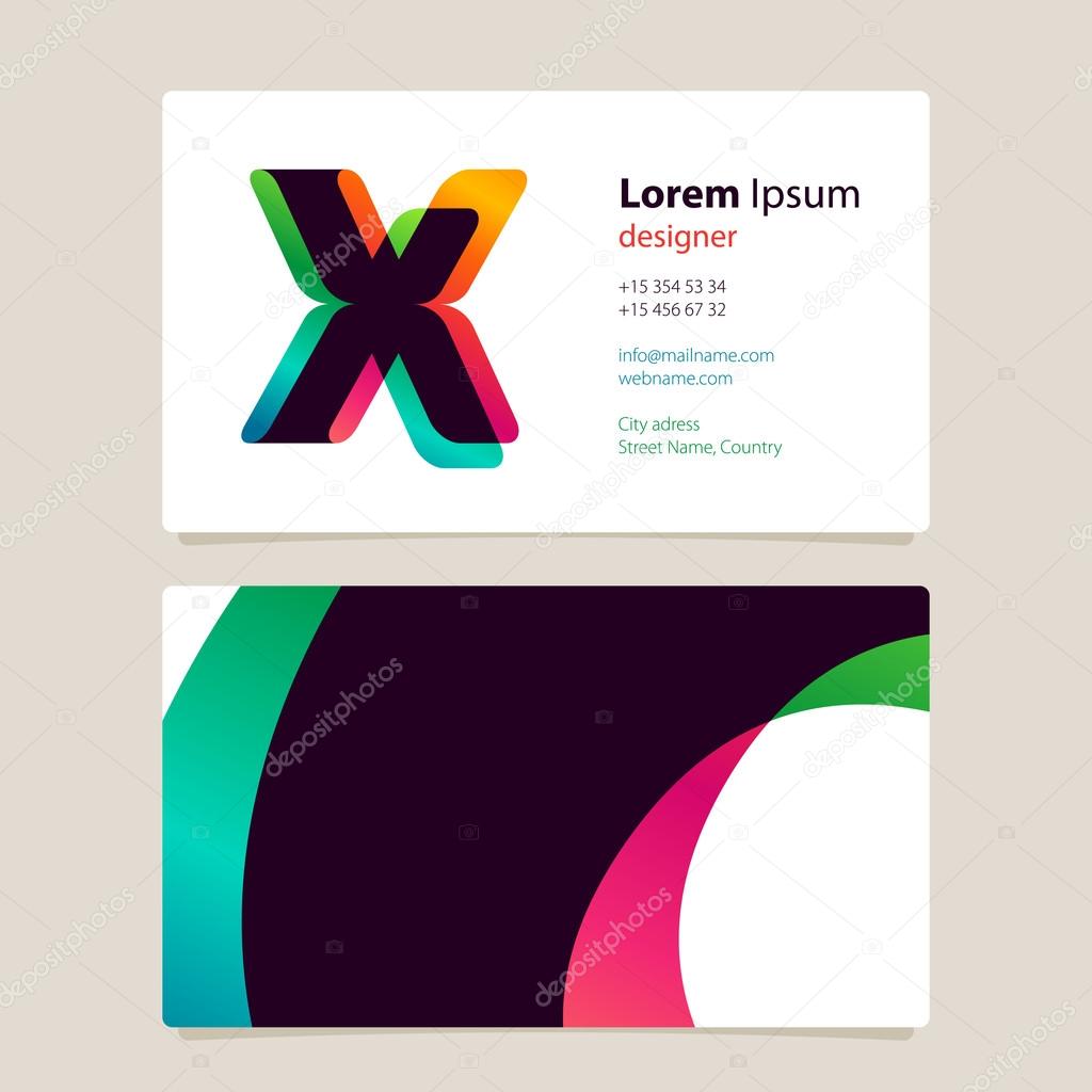 Letter X logo with colorful business card template design. Overlay logo.
