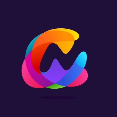 Letter N logo at colorful multicolor splash background. clipart
