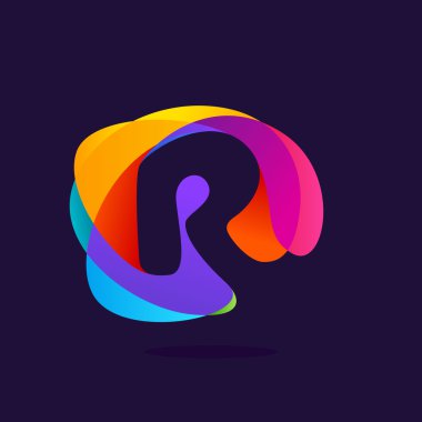 Renkli çok renkli splash arka plan R harfi logosu.