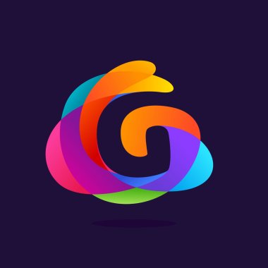 Letter G logo at colorful multicolor splash background.