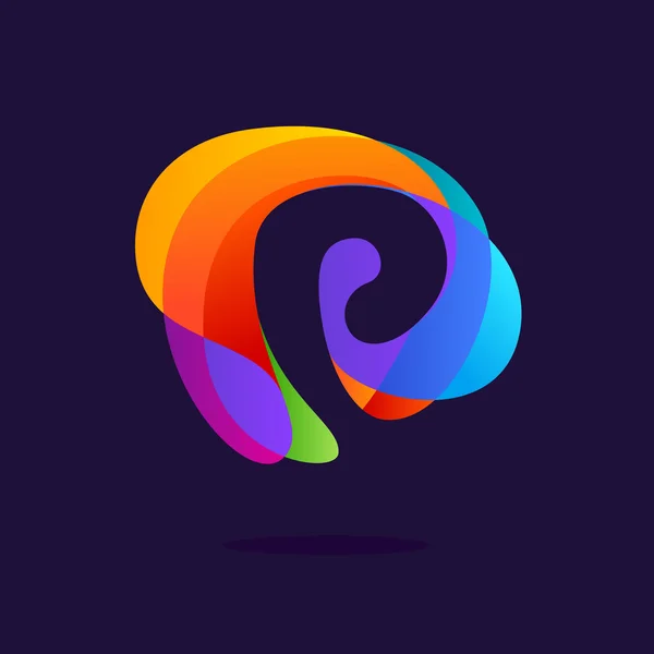 Embleem van de letter P bij kleurrijke multicolor splash achtergrond. — Stockvector