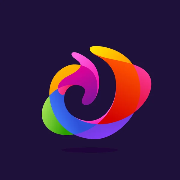 Bokstaven J logotyp på färgglada multicolor splash bakgrund. — Stock vektor