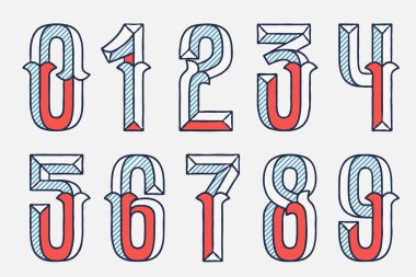 Çizgili gölgeli vektör yoğunlaştırılmış retro numaraları ayarlandı. Geçmişe dönük kimlik, vatansever amblem, 4 Temmuz posterleri, orijinal tarih tasarımı ve diğerleri için mükemmel.. 