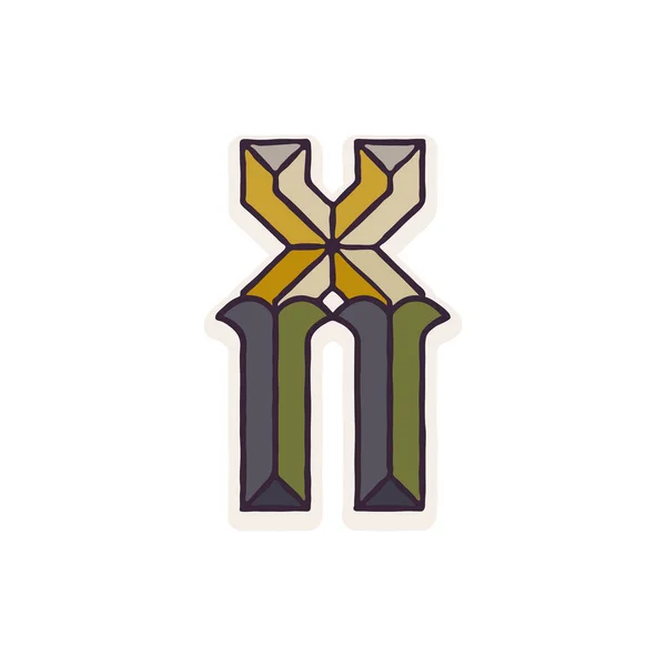 薄暗い色で多面的なX文字のロゴ あなたの会社のアイデンティティ レトロなエンブレム 紋章のポスター 農業デザインなどで使用することができます — ストックベクタ