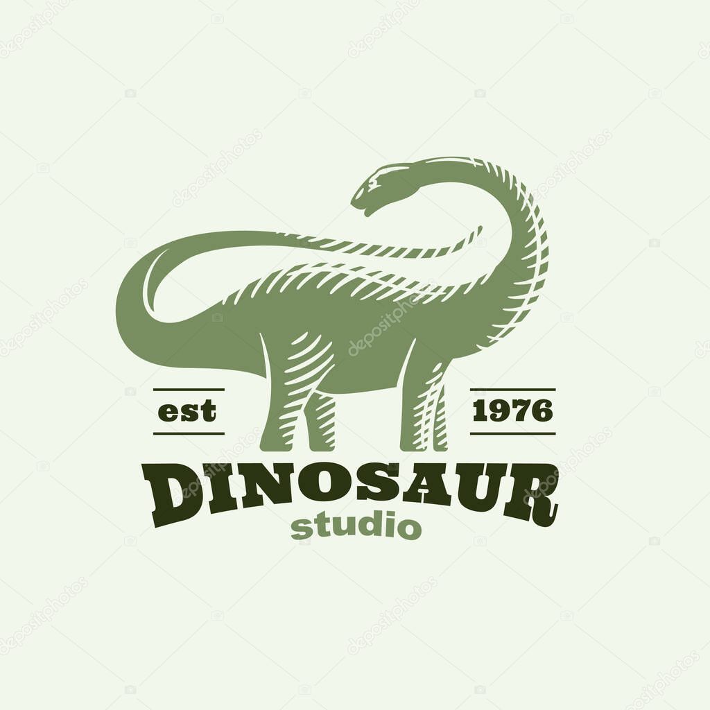 Dinosaur vintage silhouette engraved emblem. Classic mascot for ancient label, sport team logo, jurassic poster etc.