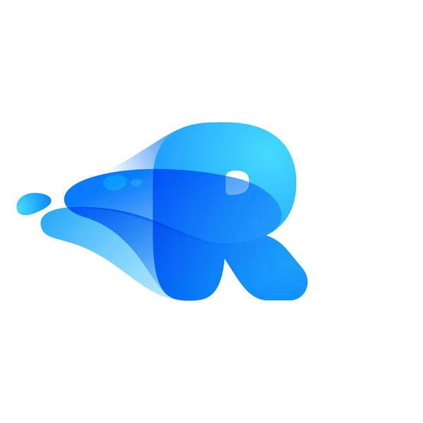 澄んだ水と露滴で作られたRの手紙のロゴ あなたの環境に優しいアイデンティティ 有機的なエンブレム 青い水彩デザインなどでそれを使用することができます — ストックベクタ