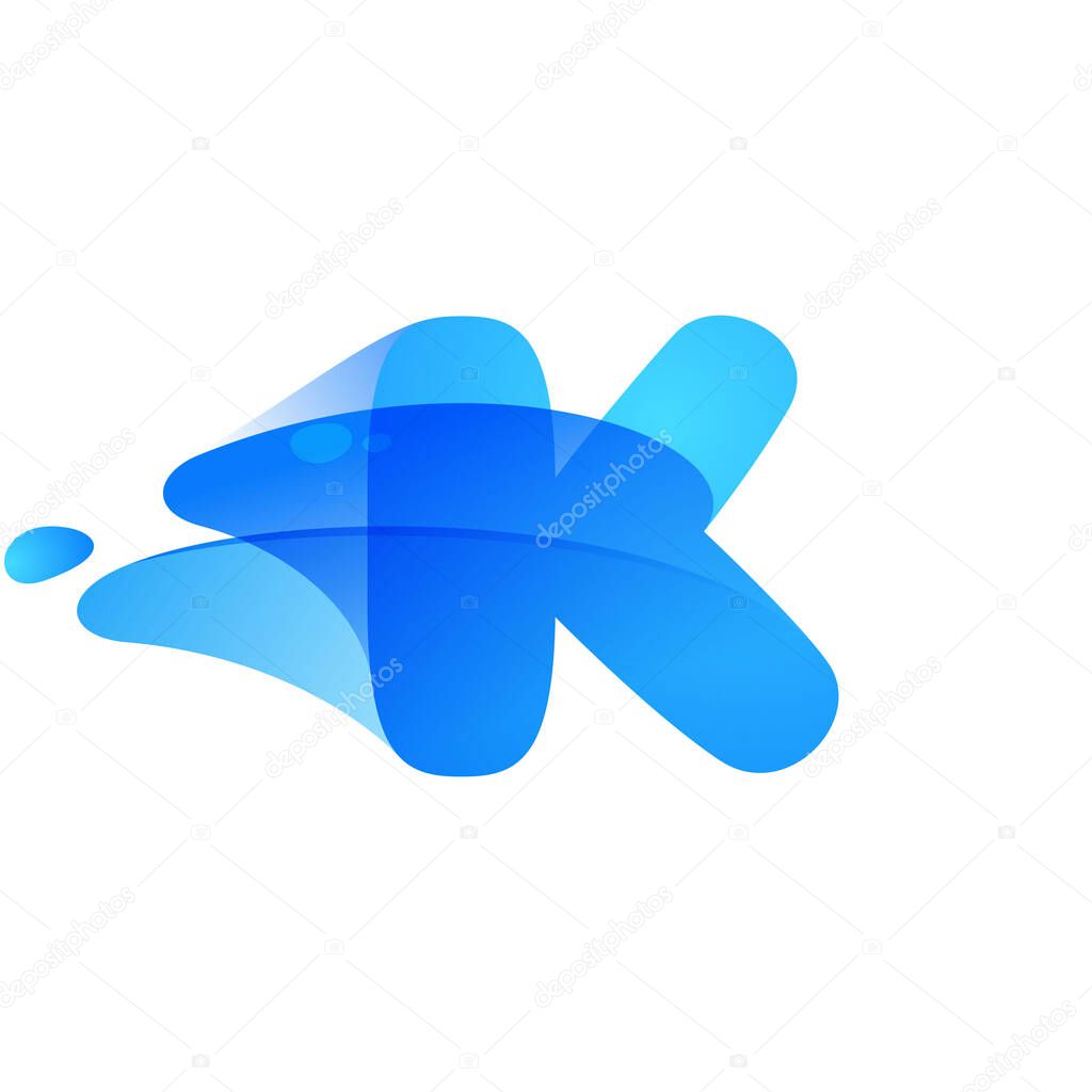 K letter logo made of clear water and dew drops. You can use it in your eco friendly identity, organic emblem, blue watercolor design and others.