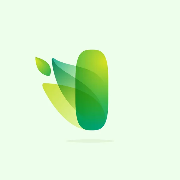 Ecologie Letter Logo Met Groene Bladeren Vector Aquarel Lettertype Voor — Stockvector
