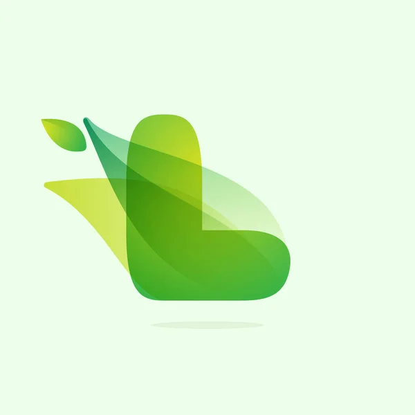 Logotipo Letra Ecología Con Hojas Verdes Tipo Acuarela Vectorial Para — Vector de stock