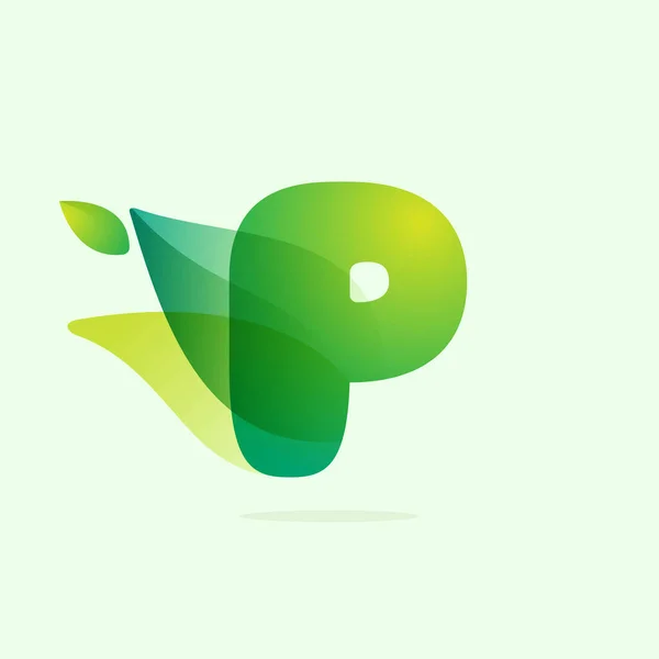 Ecologie Letter Logo Met Groene Bladeren Vector Aquarel Lettertype Voor — Stockvector