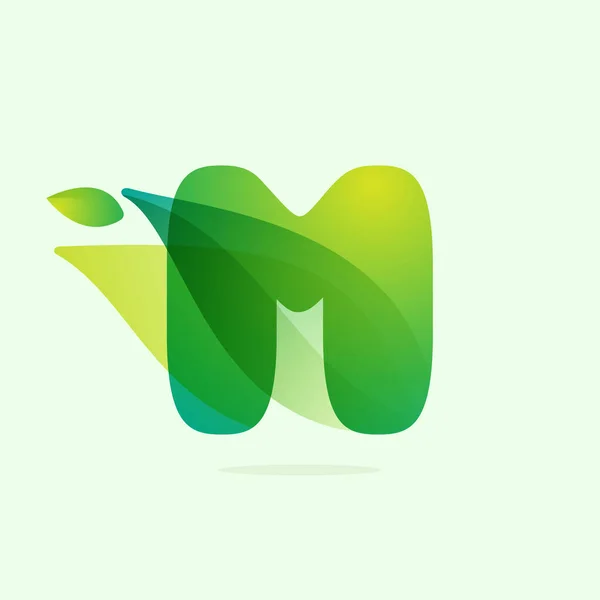Ekologi Bokstav Logotyp Med Gröna Blad Vektor Akvarell Typsnitt För — Stock vektor