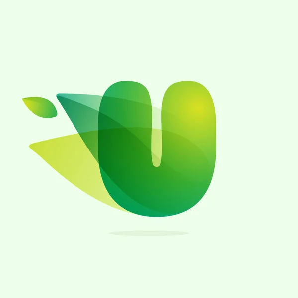 Logotipo Letra Ecología Con Hojas Verdes Tipo Acuarela Vectorial Para — Vector de stock