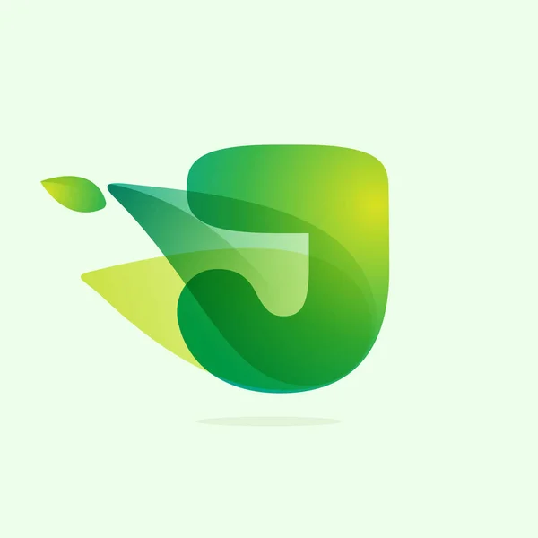 Yeşil Yapraklı Harfi Logosu Tarım Etiketleri Botanik Başlıkları Bitkisel Posterler — Stok Vektör