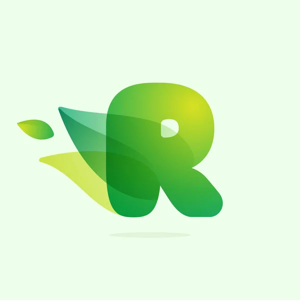 Ekologi Bokstav Logotyp Med Gröna Blad Vektor Akvarell Typsnitt För — Stock vektor
