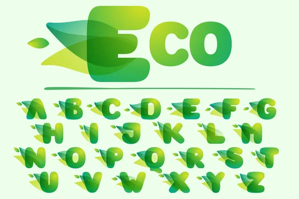 Alphabet Écologique Avec Feuilles Vertes Type Aquarelle Vectorielle Pour Étiquettes — Image vectorielle