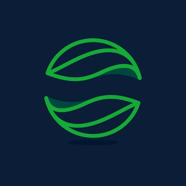Ecology Sphere Line Logo Made Twisted Green Leaves Vector Icon — Stock Vector