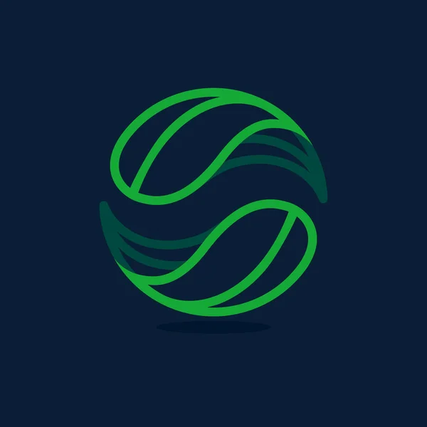 Ecology Sphere Line Logo Made Twisted Green Leaves Vector Icon — Stock Vector