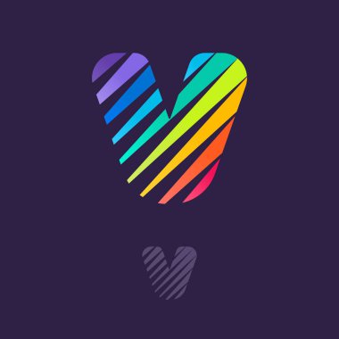 Çok renkli çapraz çizgileri olan V harfi logosu. Spor takımı kimliğiniz için hızlı hız vektör şablonu, dinamik paketleme, teknoloji posterleri, taksi tasarımı ve benzeri şeyler.. 