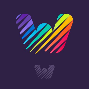 Çok renkli köşegen çizgileri olan W harfi logosu. Spor takımı kimliğiniz için hızlı hız vektör şablonu, dinamik paketleme, teknoloji posterleri, taksi tasarımı ve benzeri şeyler.. 