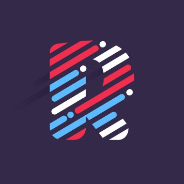 Eğimli ve noktalı hızlı R harfi logosu. Spor takımınızda kullanmak için mükemmel bir vektör şablonu kurumsal kimlik, teslimat ambalajı, Bağımsızlık Günü posterleri, teknoloji tasarımı vb.. 