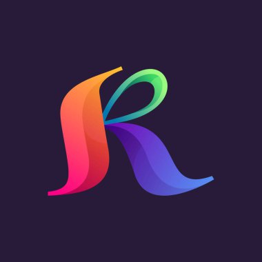 Renkli grafikli K harfi logosu. Etkileyici etiketler, kumarhane manşetleri, tiyatro posterleri, fütüristik kimlik vs. için vektör klasik yazı tipi.