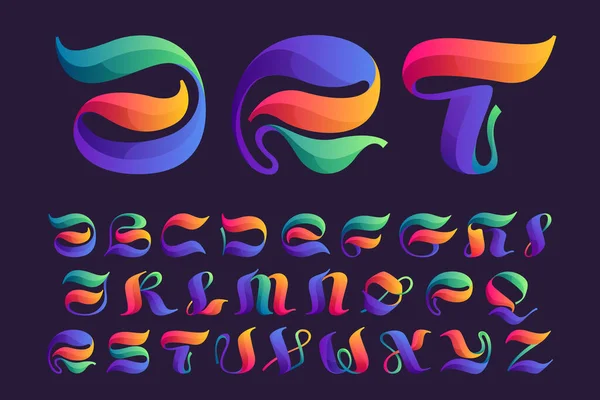 Vibrerande Kalligrafi Alfabet Med Färgglada Lutningar Vektor Klassiskt Typsnitt För — Stock vektor