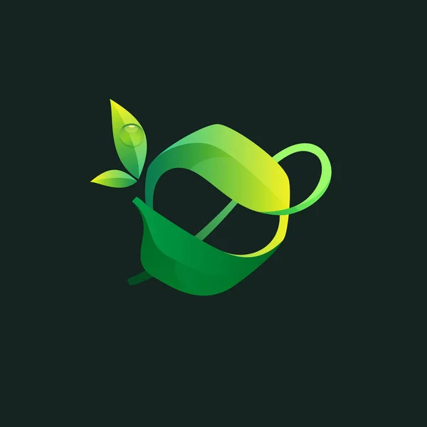 Letter Ecologie Logo Met Groene Bladeren Dauwdruppels Vectoricoon Perfect Voor — Stockvector