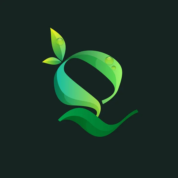 Буква Экологический Логотип Зелеными Листьями Капли Росы Векторная Иконка Идеально — стоковый вектор