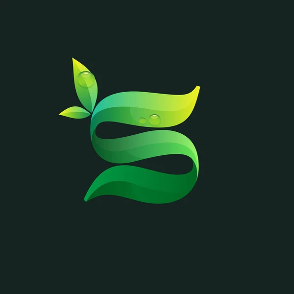 Logo Ekologi Huruf Dengan Daun Hijau Dan Tetes Embun Ikon - Stok Vektor