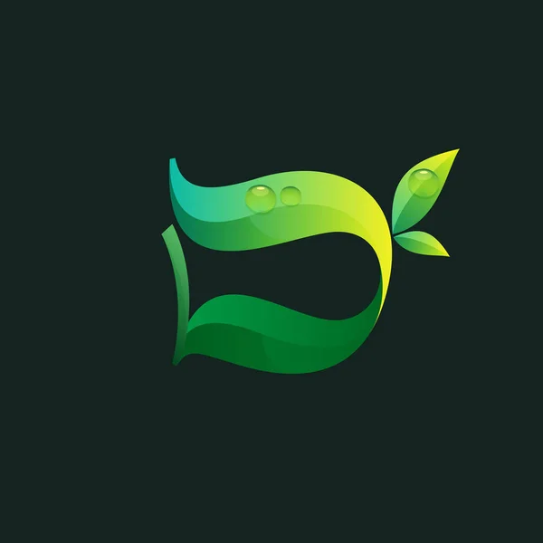 Letra Logo Ecológico Con Hojas Verdes Gotas Rocío Icono Vector — Vector de stock