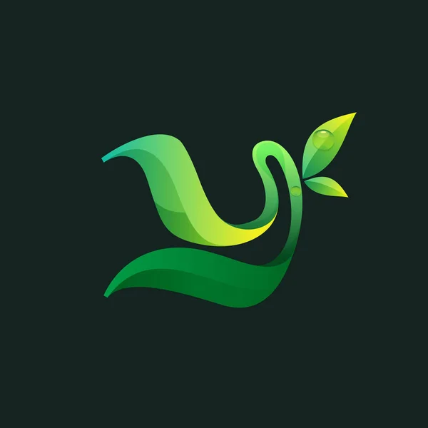 Yeşil Yapraklar Çiy Damlalarıyla Ekolojisi Logosu Tarım Etiketleri Çevre Dostu — Stok Vektör