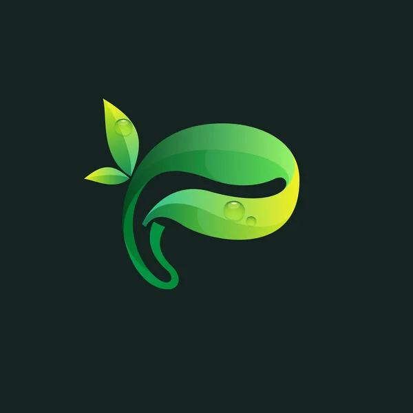 Буква Логотип Экологии Зелеными Листьями Каплями Росы Векторная Иконка Идеально — стоковый вектор