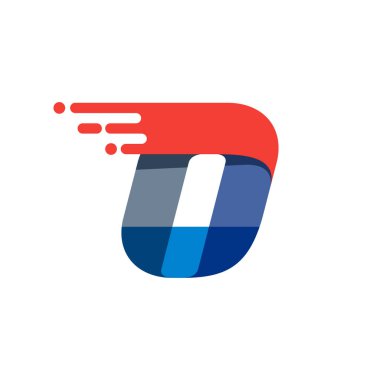 O harfi hızlı hareket logosu. Spor kıyafetleri etiketleri, dağıtım afişleri, yarış kimliği, taksi kartları vs. için kırmızı çizgili mat yazı tipi.