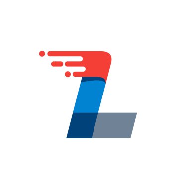 L harfi hızlı hareket logosu. Spor kıyafetleri etiketleri, dağıtım afişleri, yarış kimliği, taksi kartları vs. için kırmızı çizgili mat yazı tipi.