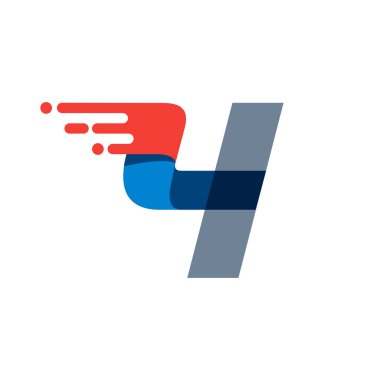 Dört numaralı hızlı hareket logosu. Spor kıyafetleri etiketleri, dağıtım afişleri, yarış kimliği, taksi kartları vs. için kırmızı çizgili mat yazı tipi.
