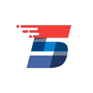 Beş numaralı hızlı hareket logosu. Spor kıyafetleri etiketleri, dağıtım afişleri, yarış kimliği, taksi kartları vs. için kırmızı çizgili mat yazı tipi.