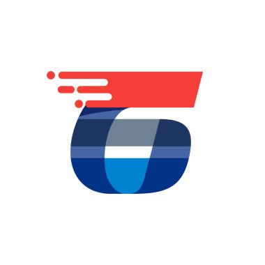 Altı numaralı hızlı hareket logosu. Spor kıyafetleri etiketleri, dağıtım afişleri, yarış kimliği, taksi kartları vs. için kırmızı çizgili mat yazı tipi.